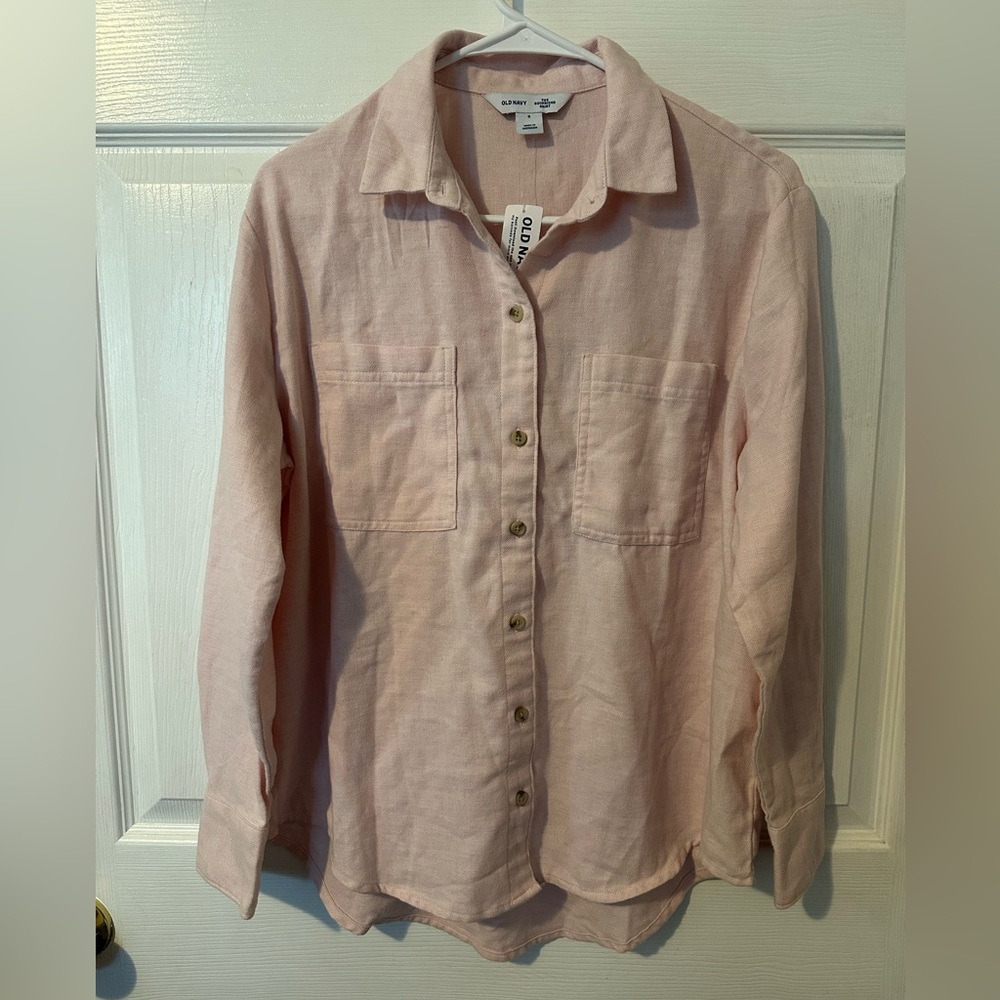 NWT Old Navy Light Pink Oversized Boyfriend Button Down Flannel Shirt